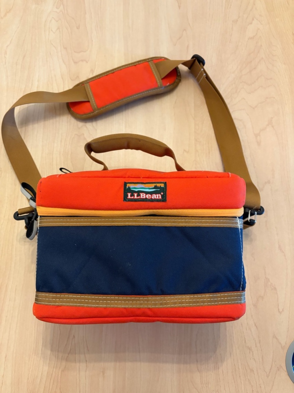 L.L. Bean Men's Orange and Navy Crossbody Shoulder Lunchbox